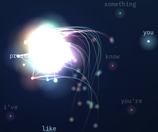 The organism flaring brightly as it eats a word token